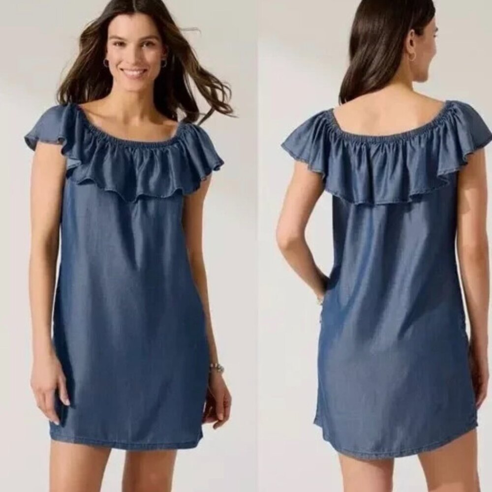 Tommy Bahama Blue Ruffled Off-Shoulder Sundress